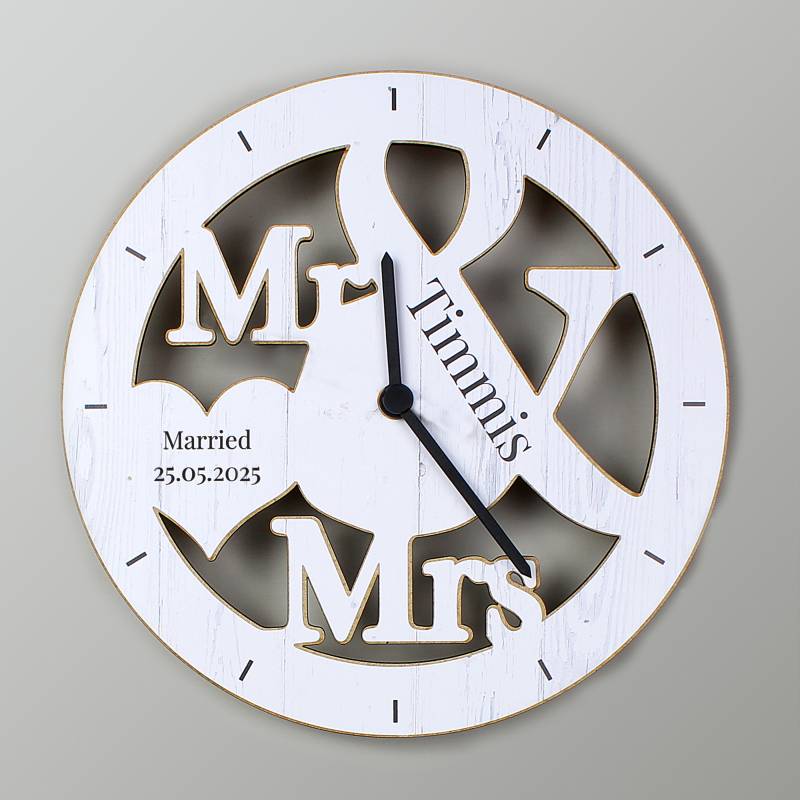 Personalised Mr & Mrs Shape Wooden Clock